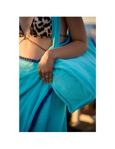 Marisol - Borsa mare velour con pompon azzurro/blu cm 42 x 32 x 16