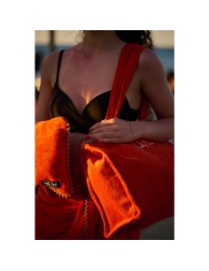 Marisol - Pochette velour con pompon arancione/nocciola cm 30 x 26 2