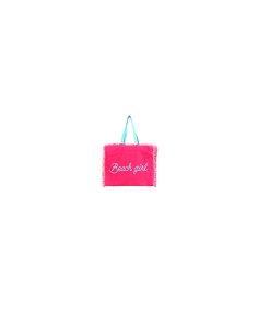 Beach Girl - Borsa mare sfrangiata rosa candy dettagli azzurro cm 48x38x20