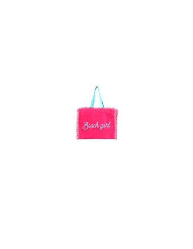 Beach Girl - Borsa mare sfrangiata rosa candy dettagli azzurro cm 48x38x20