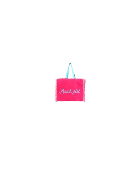 Beach Girl - Borsa mare sfrangiata rosa candy dettagli azzurro cm 48x38x20