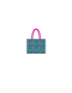 Leopard - Borsa mare azzurro/nero dettagli fucsia 48x38x16 cm
