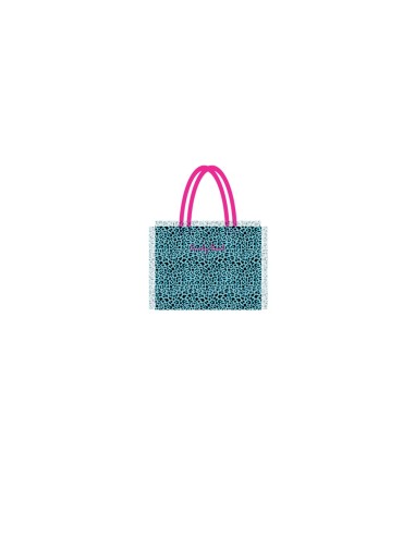 Leopard - Borsa mare azzurro/nero dettagli fucsia 48x38x16 cm
