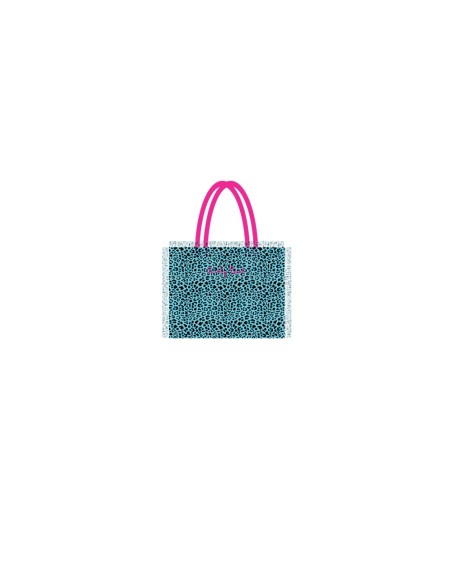 Leopard - Borsa mare azzurro/nero dettagli fucsia 48x38x16 cm