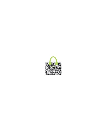 Leopard - Handbag bianco/nero dettagli verde mela 30x24x14 cm