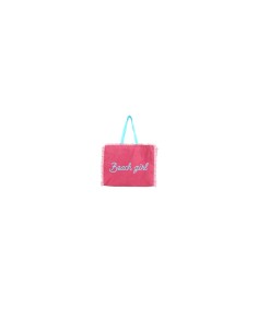 Beach Girl - Borsa mare sfrangiata fucsia dettagli azzurro cm 48x38x18