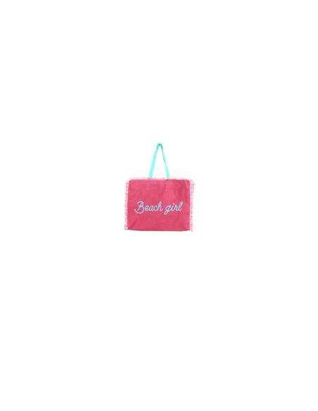 Beach Girl - Borsa mare sfrangiata fucsia dettagli azzurro cm 48x38x18