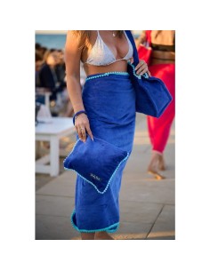 Marisol - Telo mare velour con pompon blu/azzurro cm 90 x 170 2