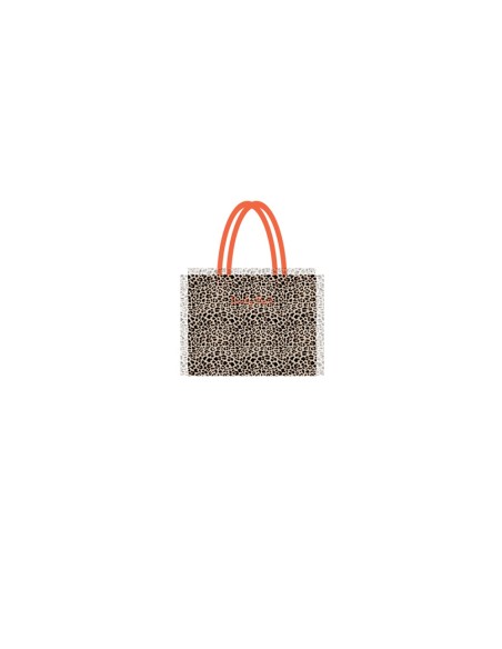 Leopard - Borsa mare classic nude/nero dettagli arancio 48x38x16 cm