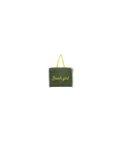 Beach Girl - Borsa mare sfrangiata verde militare dettagli giallo fluo cm 48x38x19