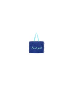 Beach Girl - Borsa mare sfrangiata blu dettagli azzurro cm 48x38x16