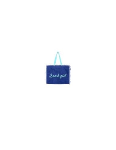 Beach Girl - Borsa mare sfrangiata blu dettagli azzurro cm 48x38x16