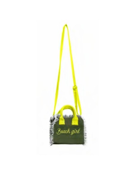Beach Girl - Borsa mini verde militare dettagli giallo fluo 20x16x8 cm