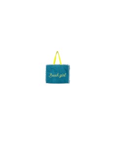 Beach Girl - Borsa mare sfrangiata petrolio dettagli giallo fluo cm 48x38x21