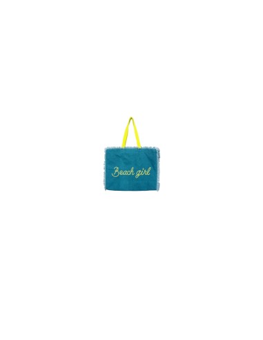 Beach Girl - Borsa mare sfrangiata petrolio dettagli giallo fluo cm 48x38x21