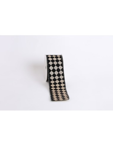 Fiori di Lena - Nastro nero oro scacchi h 6.3 cm x 9 mt