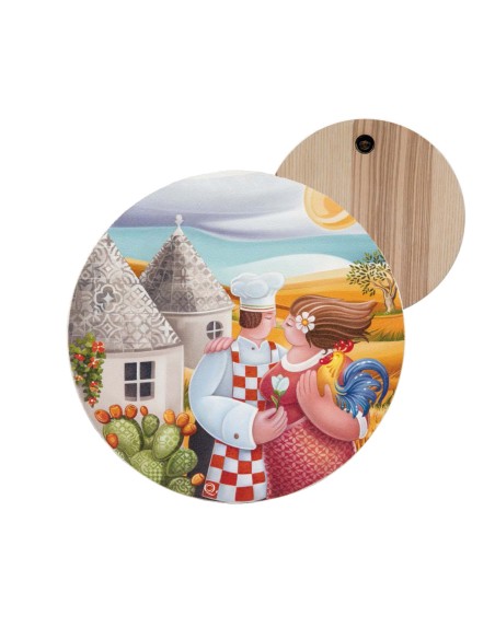 Quadri&Quadri - Piatto Pizza Tagliere "Terra dei Priciosi" con predisposizione per essere appeso alla parete diam 37 cm
