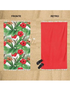 Daunex - Telo da mare in MICROSPUGNA "HIBISCUS" 90x160 cm con frange