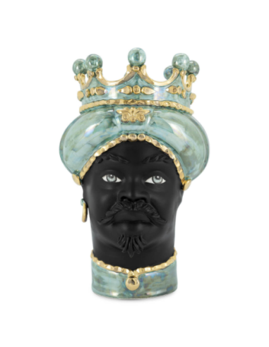 Abhika - Vaso "Testa di Moro Man Mop" Media h45 cm by Verus Ceramiche Caltagirone