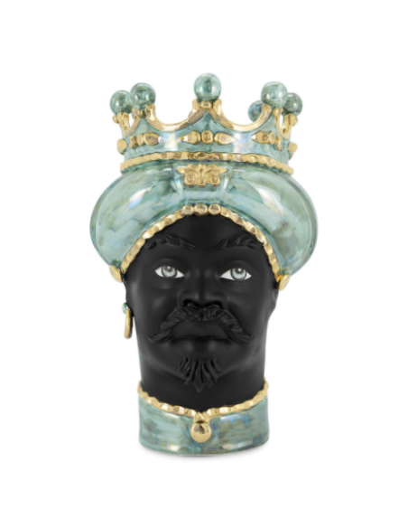 Abhika - Vaso "Testa di Moro Man Mop" Media h45 cm by Verus Ceramiche Caltagirone