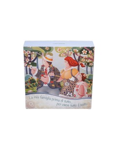 Quadri&Quadri - Salvadanaio e Appendichiave ''La mia famiglia prima di tutto…'' linea ''I Prisciosi'' senza cornice 24x24x6 cm