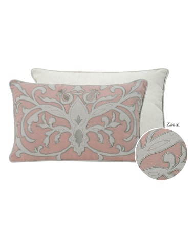 Mathilde M - Cuscino ricamato in cotone Ornements rosa chiaro 45 x 30 x 16 cm