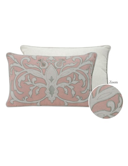 Mathilde M - Cuscino ricamato in cotone Ornements rosa chiaro 45 x 30 x 16 cm