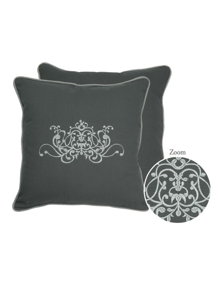 Mathilde M - Cuscino ricamato Douce Arabesque grigio 45 x 45 x 16 cm