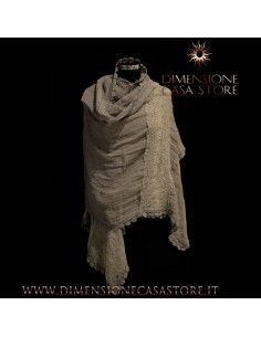 Stola in lino e pizzo, colore grigio salvia