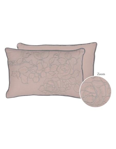 Mathilde M - Cuscino Fiori Ricamati Rosa Chiaro 45 x 30 x 16 cm