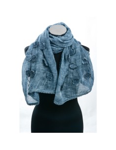 Stola in organza di cotone con applicazioni, colore blu denim
