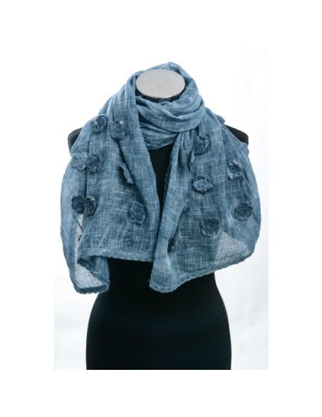 Stola in organza di cotone con applicazioni, colore blu denim