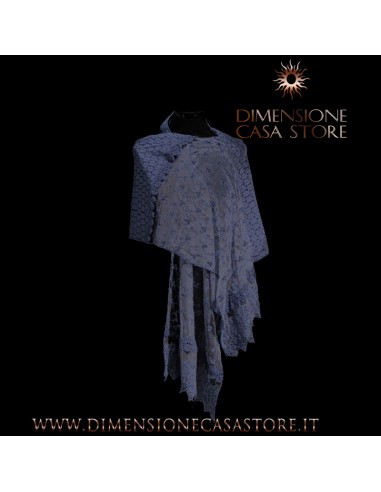 Stola in cotone e pizzo, colore blu