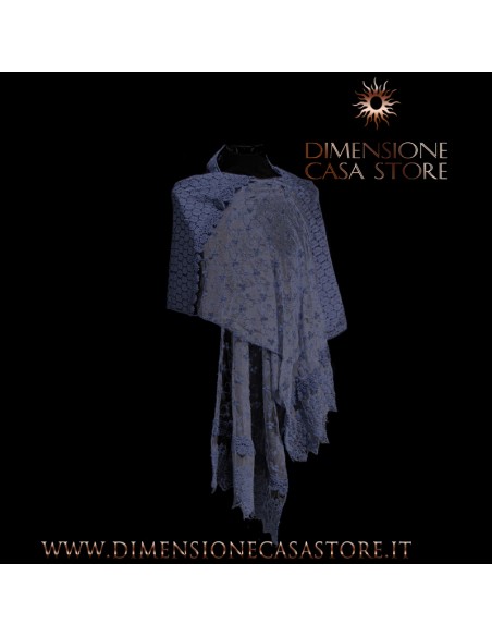 Stola in cotone e pizzo, colore blu