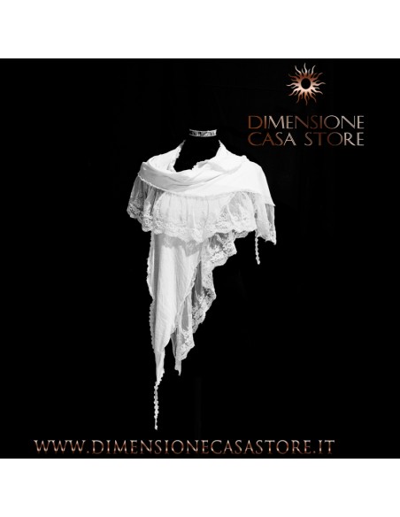 Stola in cotone e pizzo, colore bianco