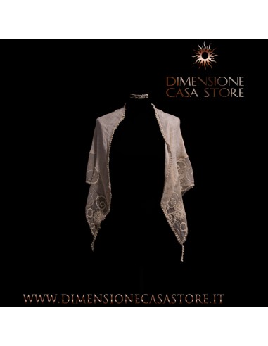 Stola in cotone e pizzo, colore beige