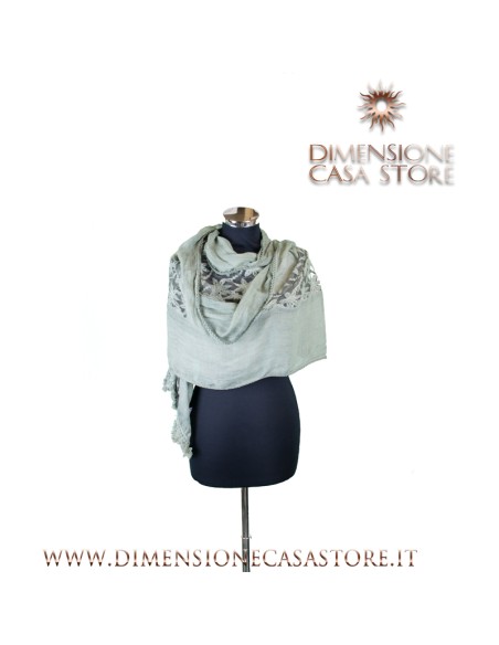 Stola con pizzo e ricami, colore verde militare