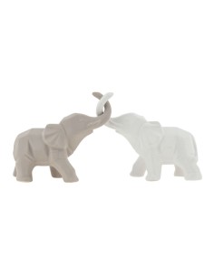 Set 2 elefanti Oasi in ceramica beige + bianca cm 17 x 7 x 14,5