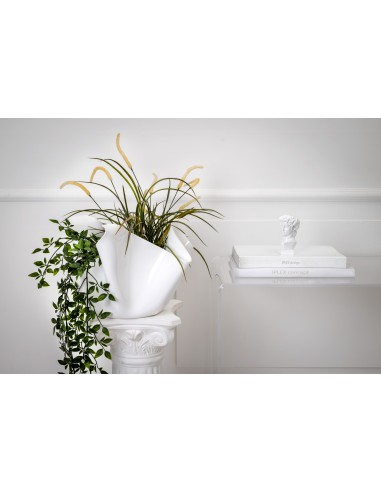iPLEX - Vaso linea Drappeggi in plexiglass bianco pieno drappeggiata a mano Made in Italy - arredamento casa ufficio studio fior