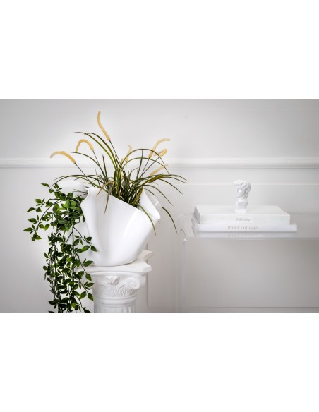 iPLEX - Vaso linea Drappeggi in plexiglass bianco pieno drappeggiata a mano Made in Italy - arredamento casa ufficio studio fior