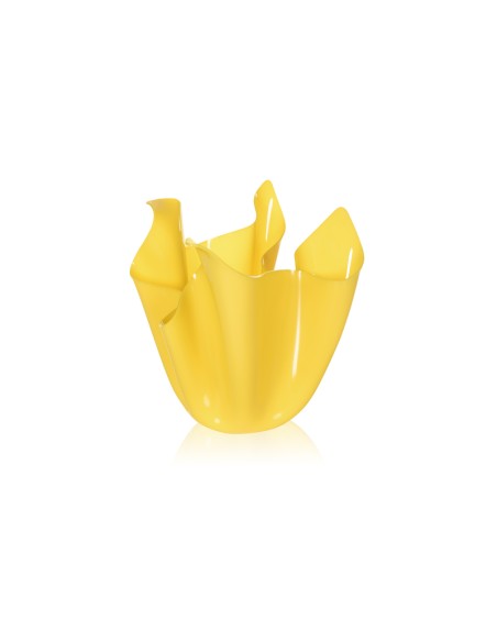 iPLEX - Vaso linea Drappeggi in plexiglass giallo pieno drappeggiato a mano Made in Italy - arredamento casa ufficio studio fior
