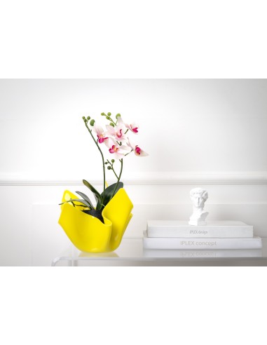 iPLEX - Vaso linea Drappeggi in plexiglass giallo pieno drappeggiato a mano Made in Italy - arredamento casa ufficio studio fior