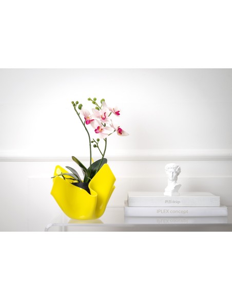 iPLEX - Vaso linea Drappeggi in plexiglass giallo pieno drappeggiato a mano Made in Italy - arredamento casa ufficio studio fior