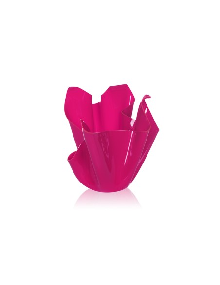 iPLEX - Vaso linea Drappeggi in plexiglass fucsia pieno drappeggiato a mano Made in Italy - arredamento casa ufficio studio fior