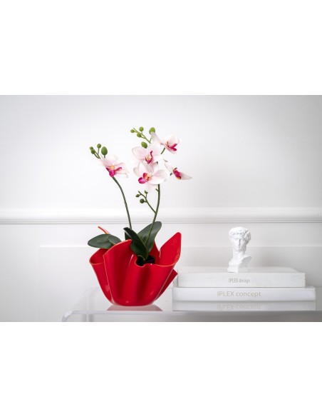 iPLEX - Vaso linea Drappeggi in plexiglass rosso pieno drappeggiato a mano Made in Italy - arredamento casa ufficio studio fiori