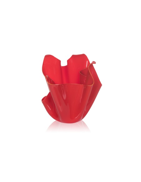 iPLEX - Vaso linea Drappeggi in plexiglass rosso pieno drappeggiato a mano Made in Italy - arredamento casa ufficio studio fiori