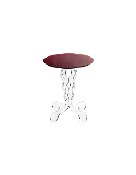 iPLEX - Tavolino da caffè stile Arabesco in plexiglass con base Trasparente tagliata al laser e ripiano rosso. Made in Italy - 3