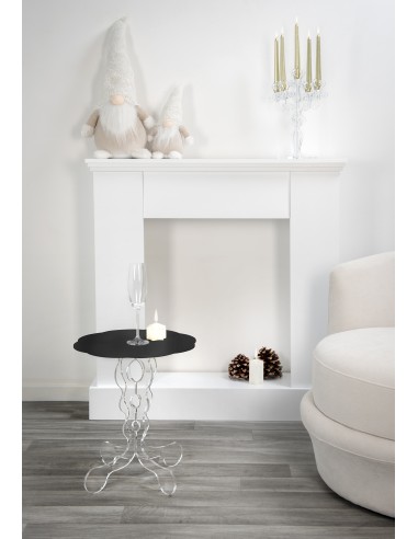 iPLEX - Tavolino da caffè stile Arabesco in plexiglass con base Trasparente tagliata al laser e ripiano nero. Made in Italy - 36