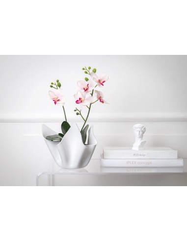 iPLEX - Vaso linea Drappeggi in plexiglass bianco pieno drappeggiato a mano Made in Italy - arredamento casa ufficio studio fior