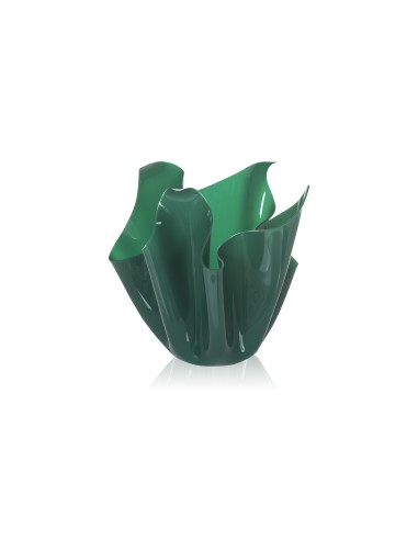 iPLEX - Vaso linea Drappeggi in plexiglass verde scuro pieno drappeggiato a mano Made in Italy - arredamento casa ufficio studio